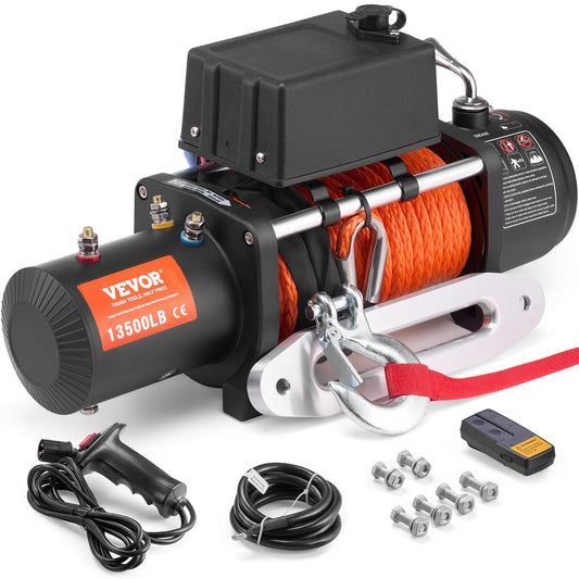 VEVOR Cabrestante Eléctrico 6123 kg 12 V CC Cuerda Sintética Guía de Cable Control Remoto Inalámbrico y por Cable Impermeable IP55 para Remolcar SUV Todoterreno, Jeep, Camión, Remolque, Barco