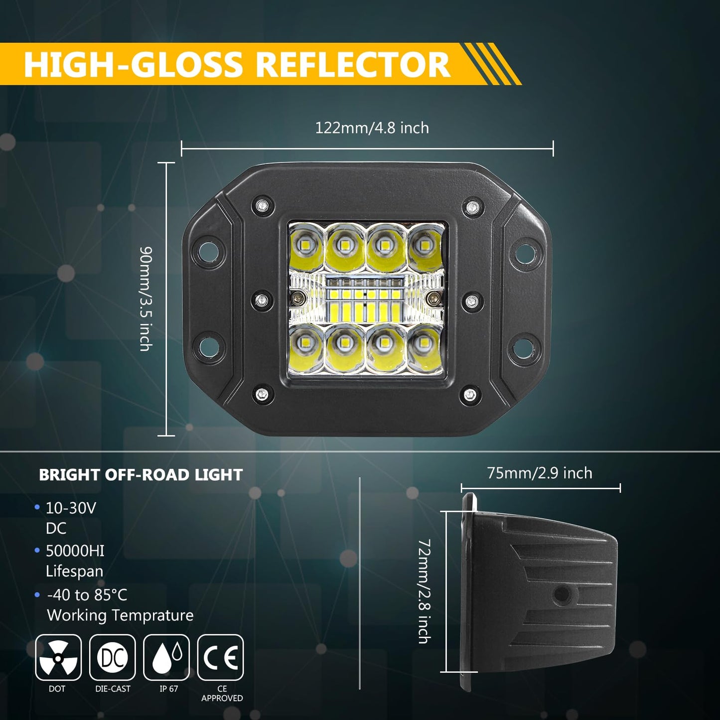 RIGIDON 2 Pcs faros trabajo led, 5 pulgadas 42W, lámpara trabajo led para off road camión coche SUV 4x4 Tractor, 12v 24v Spotlights faros antiniebla,6000K off road led lights, luz de niebla trasera