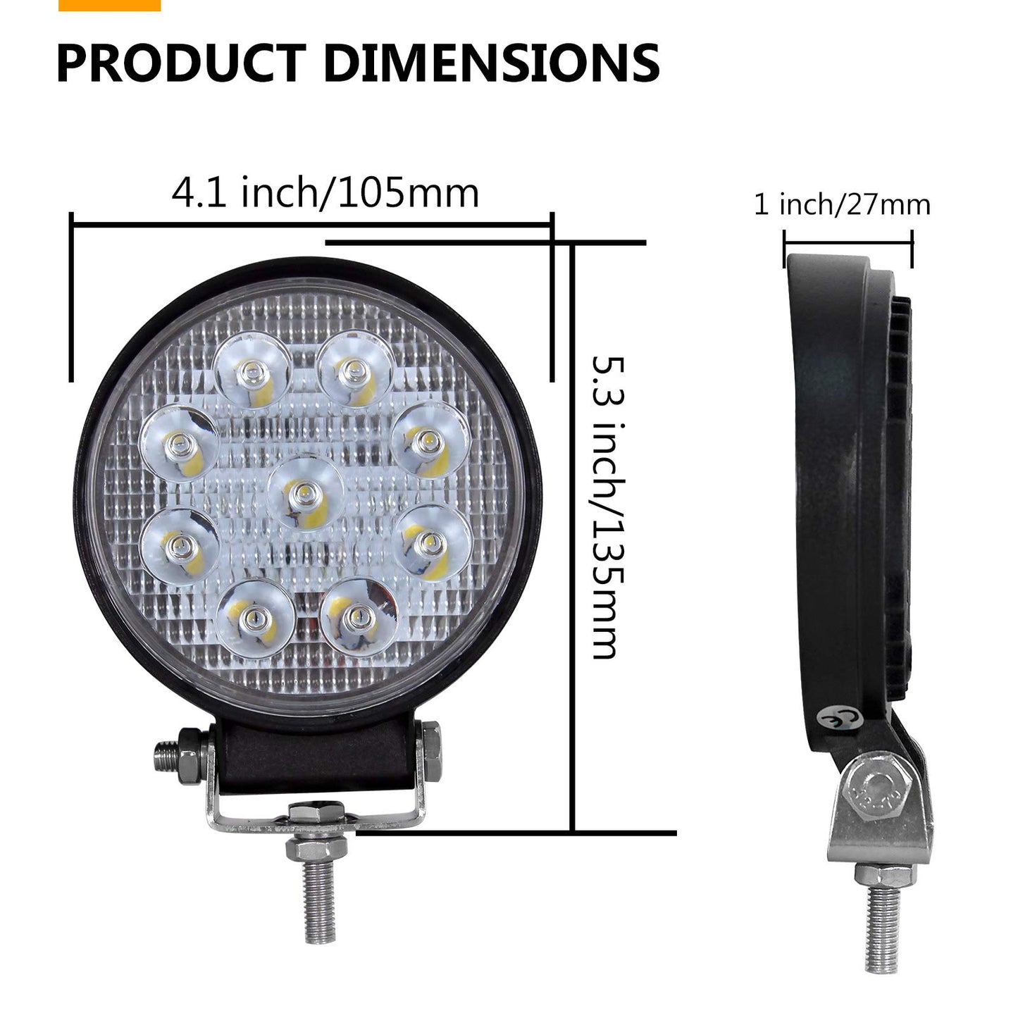 RIGIDON 10Pcs Faro de trabajo redondos, 4 pulgadas 27W, Spot lámpara trabajo led para off road camión coche ATV SUV 4x4 Tractor, Faros trabajo led 12v 24v Spotlights faros antiniebla,6000K Blanco