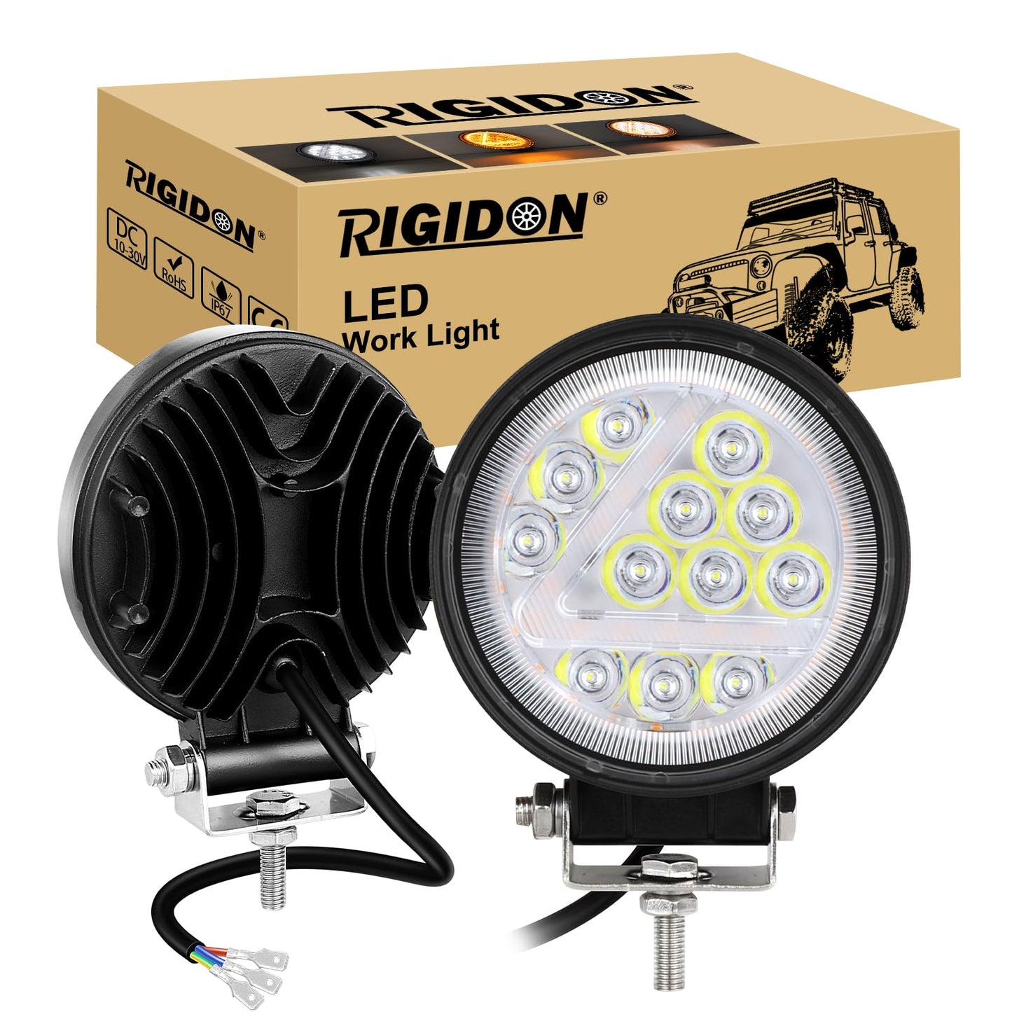 RIGIDON 2 Piezas 4 pulgadas 36W faro de trabajo redonda, largo alcance blanco y ámbar spot lámpara para off road camión coche ATV 4x4 tractor, foco led 12v 24v spotlights