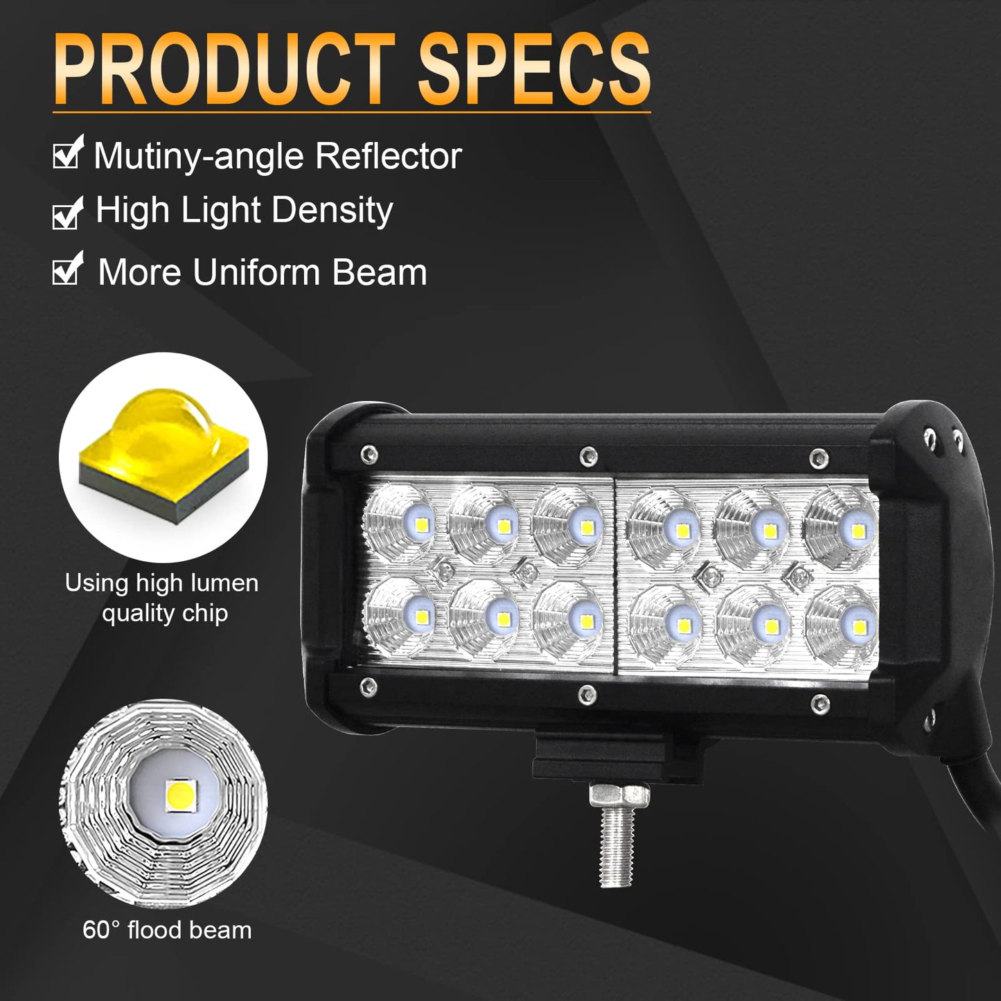 RIGIDON 2 Pcs 7 pulgadas 36W faro de trabajo led, Floodlight y 12V kit de cableado y soporte de matrícula y soporte de montaje para off road camión coche ATV SUV 4x4, Led trabajo luz inundacion