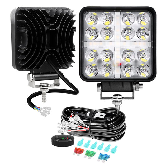 RIGIDON 2x 4 pulgadas 48W faro de trabajo y 12V kit de cableado, Blanco y ámbar spot lámpara trabajo led para off road camión coche ATV 4x4 tractor motor, Exterior foco led spotlights faros antiniebla