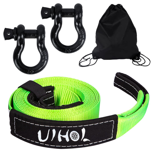 Cuerda de Remolque para Coche 10T, UIHOL 1/2'' Grillete Proa con Una Resistencia la Rotura de 26,455 LBS, 5M Eslinga 4x4 de Emergencia Vehículo para Mayor Seguridad,Diseño Verde Fluorescente