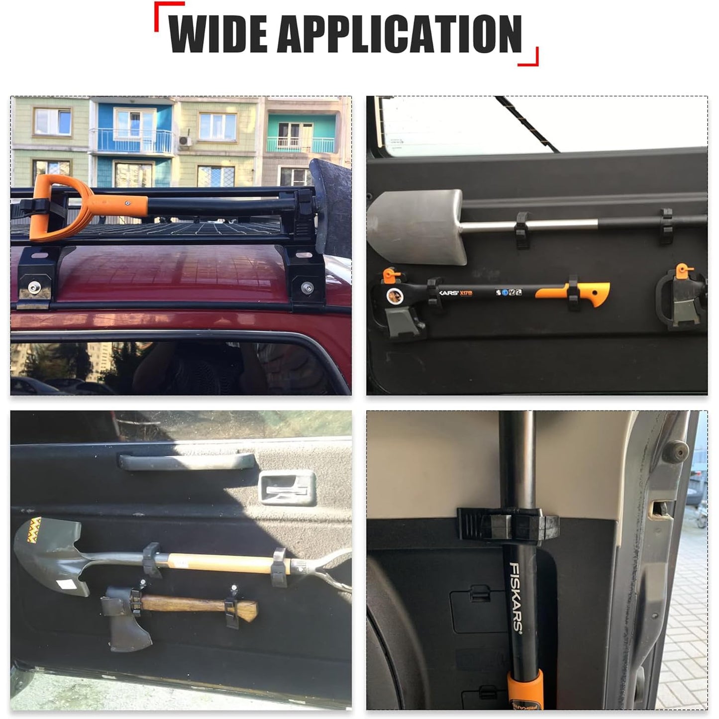 Greluma 2 piezas Soporte para pala, abrazadera de goma de liberación rápida, compatible con mangos de herramientas de 3 a 4 cm de diámetro para camiones, UTV, ATV, todoterrenos y 4x4.