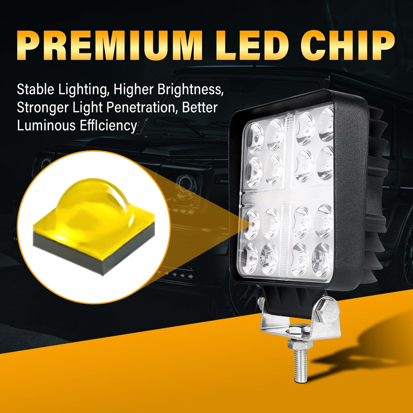 RIGIDON 4x 4 pulgadas 48W faro de trabajo y 12V kit de cableado, Blanco y ámbar spot lámpara trabajo led para off road camión coche ATV 4x4 tractor motor, Exterior foco led spotlights faros antiniebla