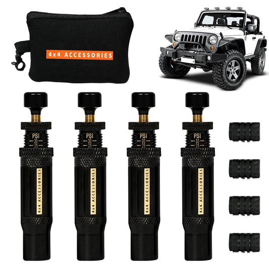 Deflactor de neumáticos automático, desinflador de neumáticos rápido, deflector de aire ajustable, 4 piezas 4 x 4 (10 – 30 psi) Auto Stop Rapid para vehículos todoterreno