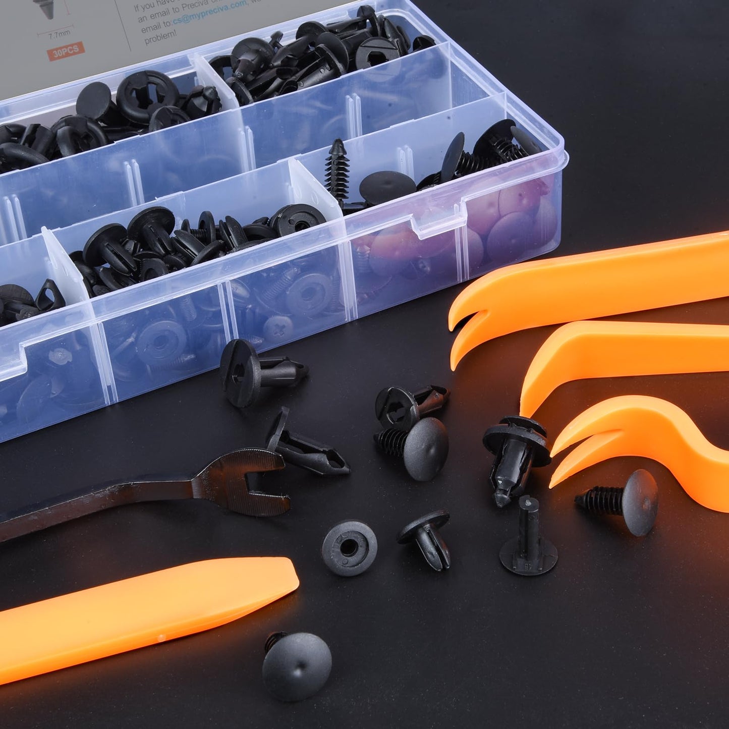 Preciva grapas coche surtido con remaches y clips, grapas para coche 150 unidades con 6 tipos, 5 saca grapas incluidos, grapas para coche, chinchetas techo coche, accesorios coche interior