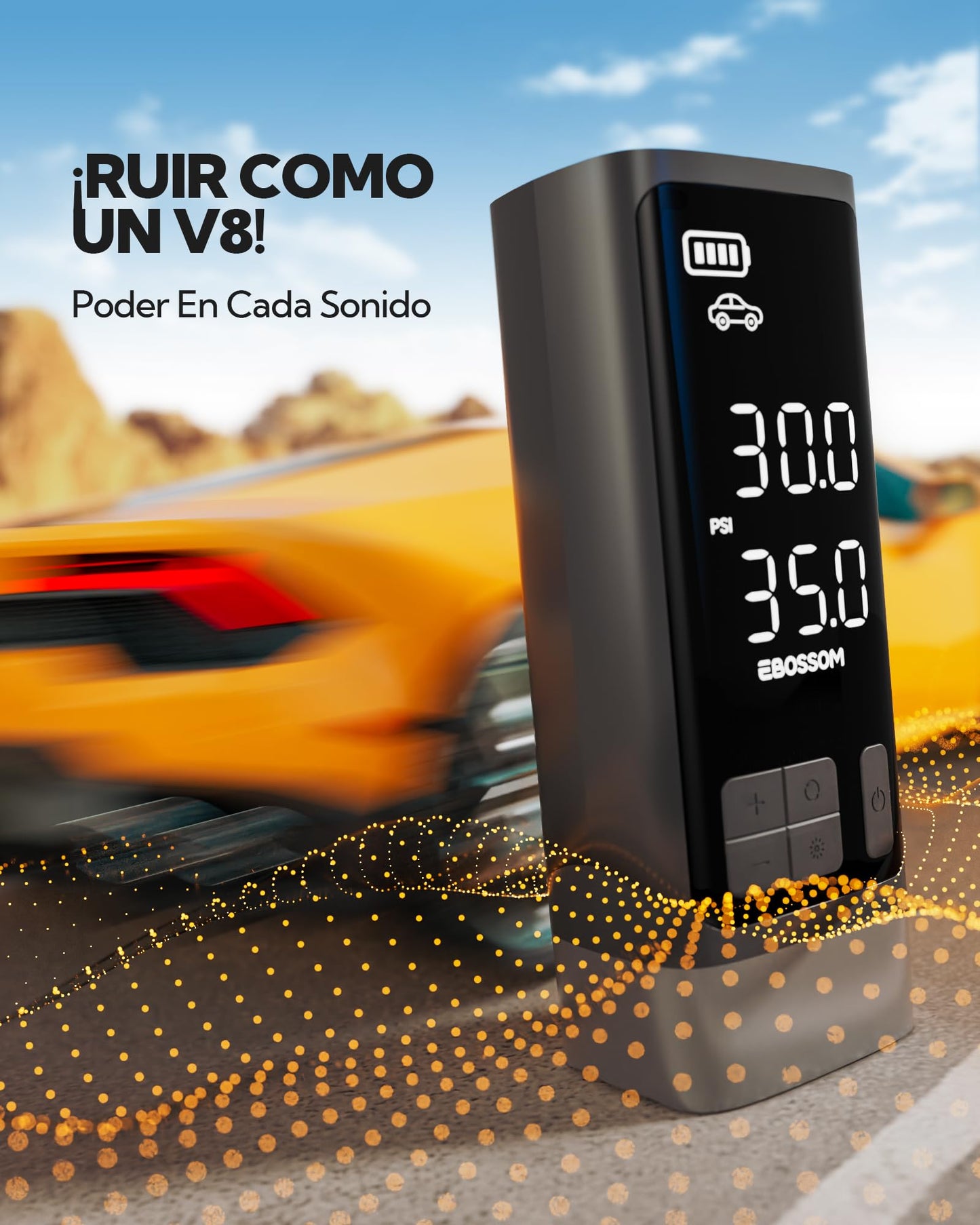 Compresor Aire portátil,Inflador Ruedas Coche 10,3Bar,Bomba de Aire Multifuncional con Motor bicilíndrico y 2500 mAh,Kit de Emergencia para vehículos Grandes,Pickups, Motos.con iluminación LED.