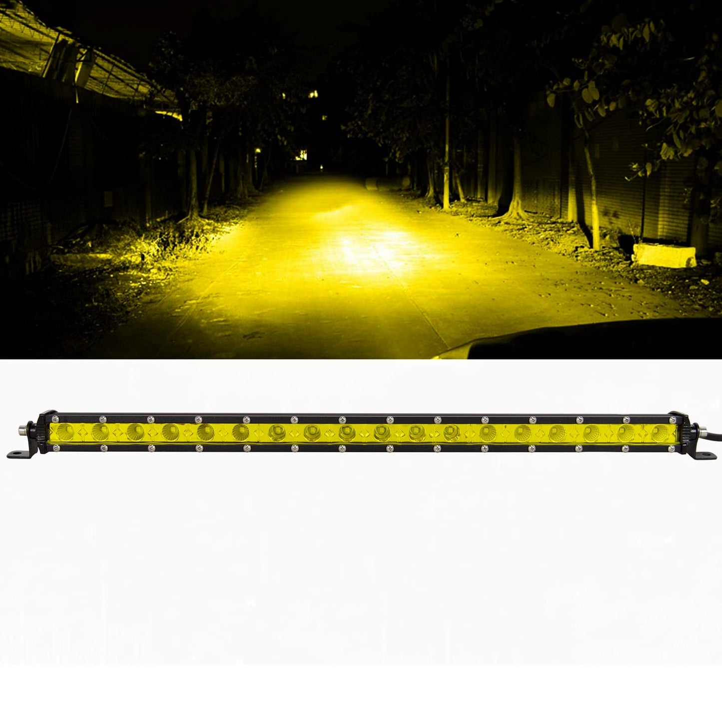 RIGIDON Amarillo barra de luz led, 12V 24V 25 pulgadas 120W, Unica fila delgado barras luminosas led para off road camión coche ATV SUV 4x4 todoterreno, 3000k faros antiniebla, flood spot combo