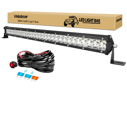 RIGIDON 24 Pulgadas 60 cm 180W foco barra de luz led y 12v kit de cableado, Spot barras luminosas led para off road camión coche ATV todoterreno 4x4 vehículos, 6000K blanca, Impermeable