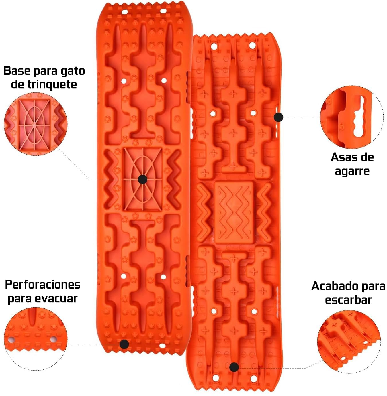 Gato de trinquete HI-Lift y Placas de traccion Todoterreno para desatascar Coche de Arena, Barro, Nieve (2 Piezas)