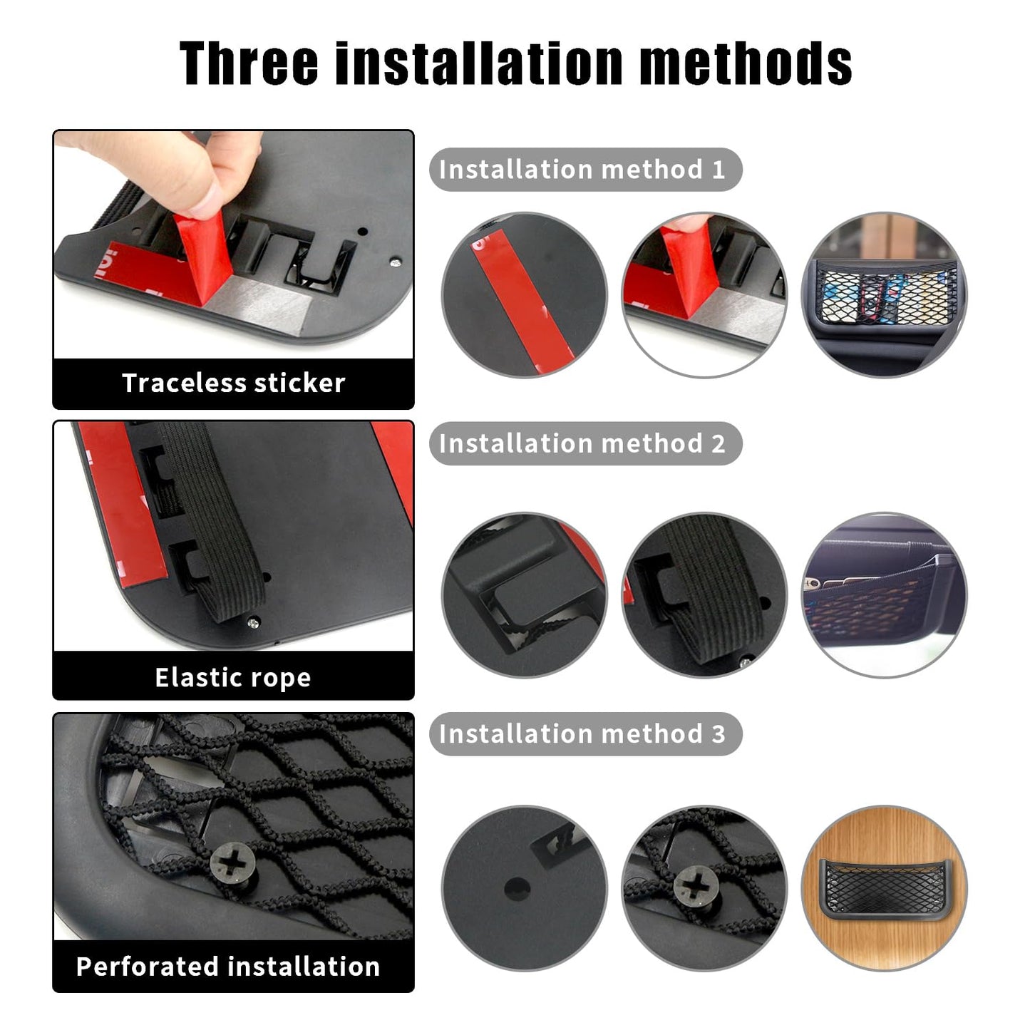 Red Bolso Coche Organizador Maletero - 2 Piezas Bolsa de Malla para Maletero, Universal Redes de Almacenamiento Autoadhesivo para Caravanas, Camiones y Autocaravanas (26 x 12 cm, Negro)