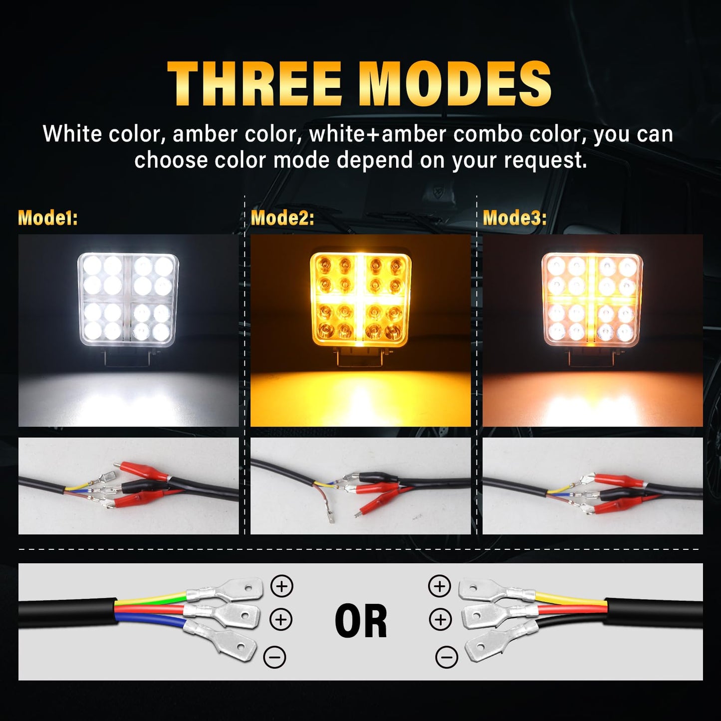 RIGIDON 4 Piezas 4 pulgadas 48W faro de trabajo rectangular, Blanco y ámbar spot lámpara trabajo led para off road camión coche ATV 4x4 tractor, Exterior foco led 12v 24v spotlights faros antiniebla
