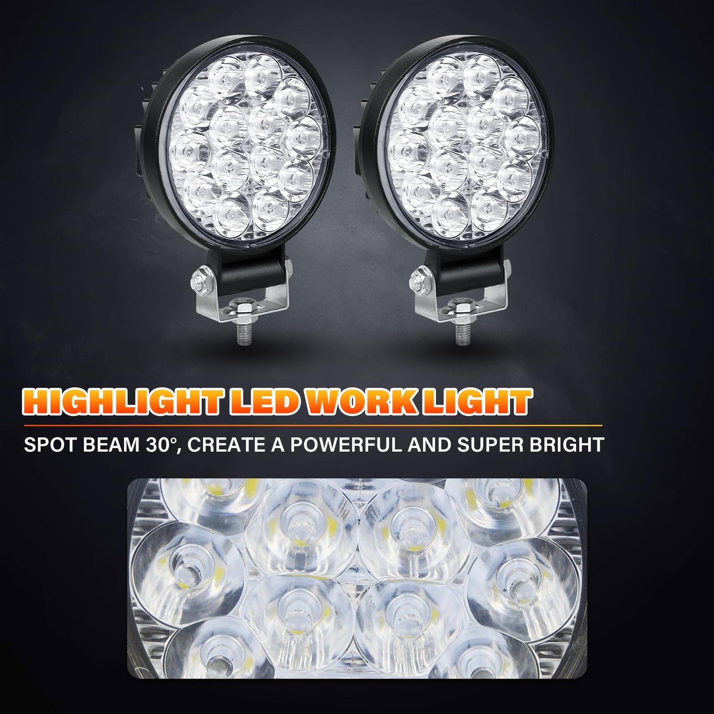 RIGIDON 2 Pcs Faro de trabajo redondos, 3.2 pulgadas mini 42W, Spot lámpara trabajo led para off road camión coche ATV 4x4 tractor moto, Exterior foco led 12v 24v spotlights faros antiniebla, 6000K