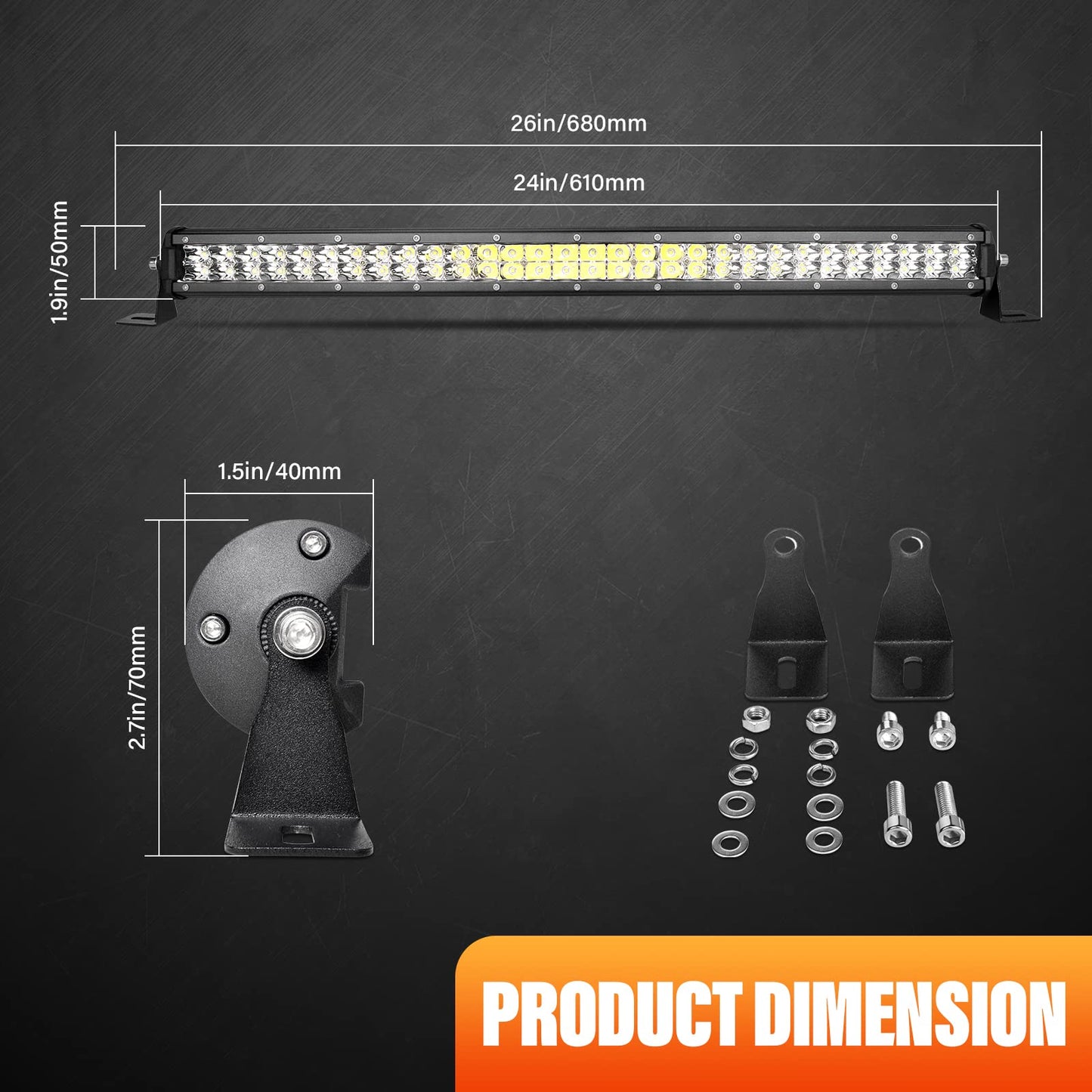 RIGIDON 24 Pulgadas 60 cm 180W foco barra de luz led y 12v kit de cableado, Spot barras luminosas led para off road camión coche ATV todoterreno 4x4 vehículos, 6000K blanca, Impermeable
