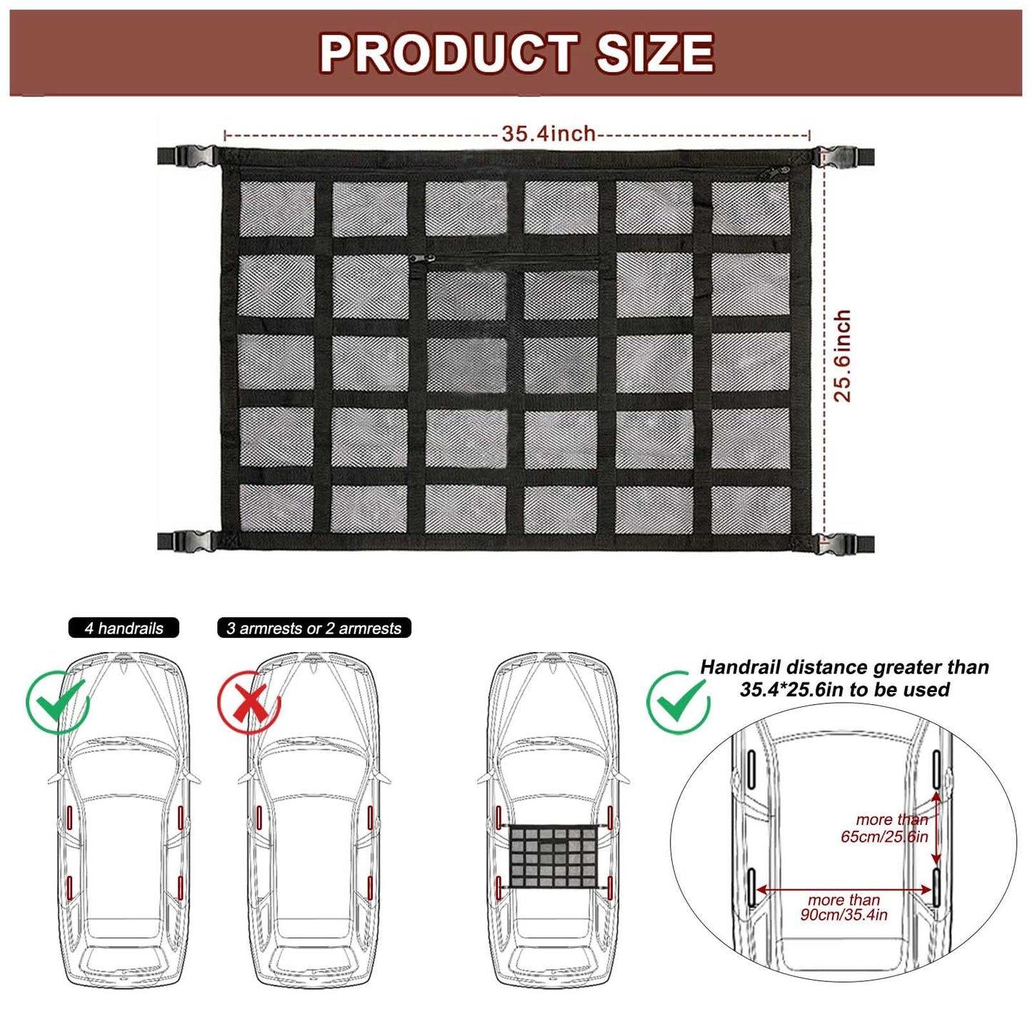 Red Almacenamiento Universal para Techo de Coche, Furgoneta Camper, Organizador de Cargo de Almacenaje, Poliéster, Negro (25,5 * 35,5in)