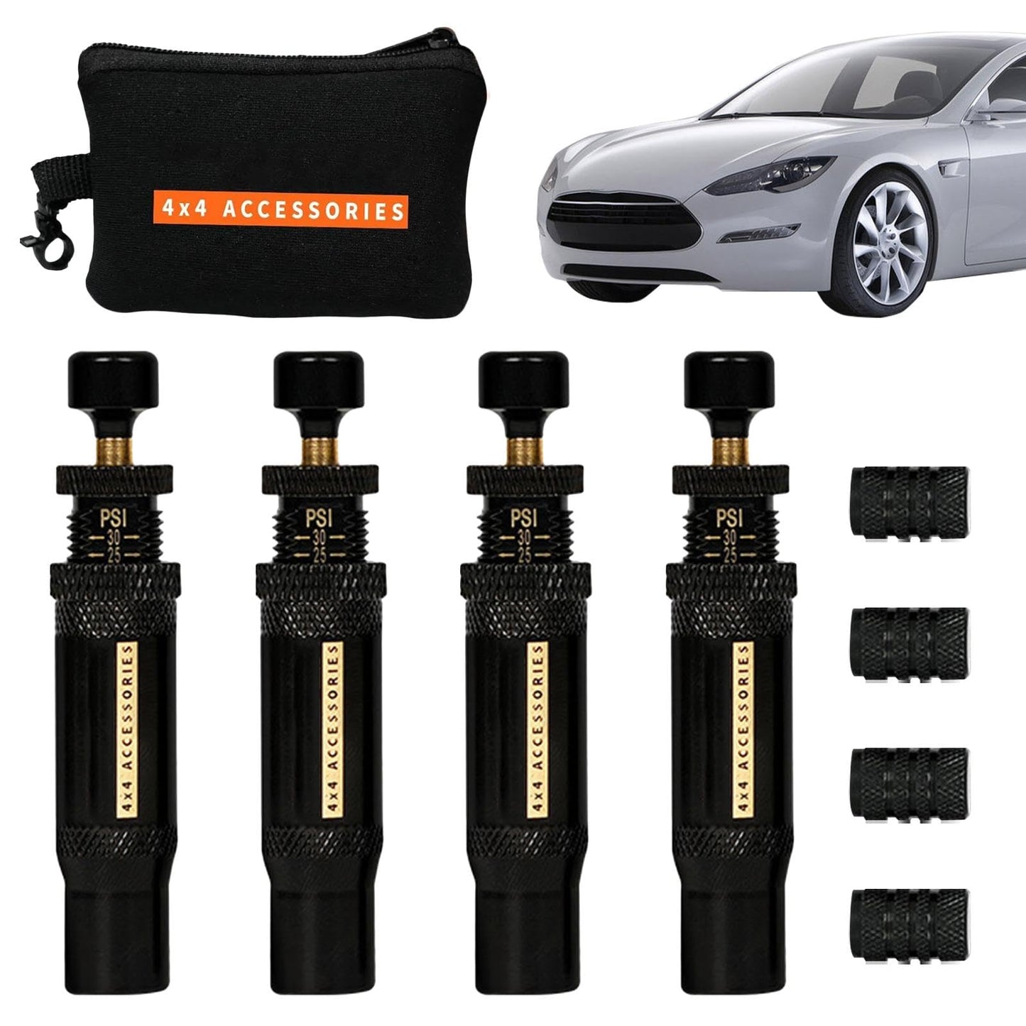 Deflactor de neumáticos automático, desinflador de neumáticos rápido, deflector de aire ajustable, 4 piezas 4 x 4 (10 – 30 psi) Auto Stop Rapid para vehículos todoterreno
