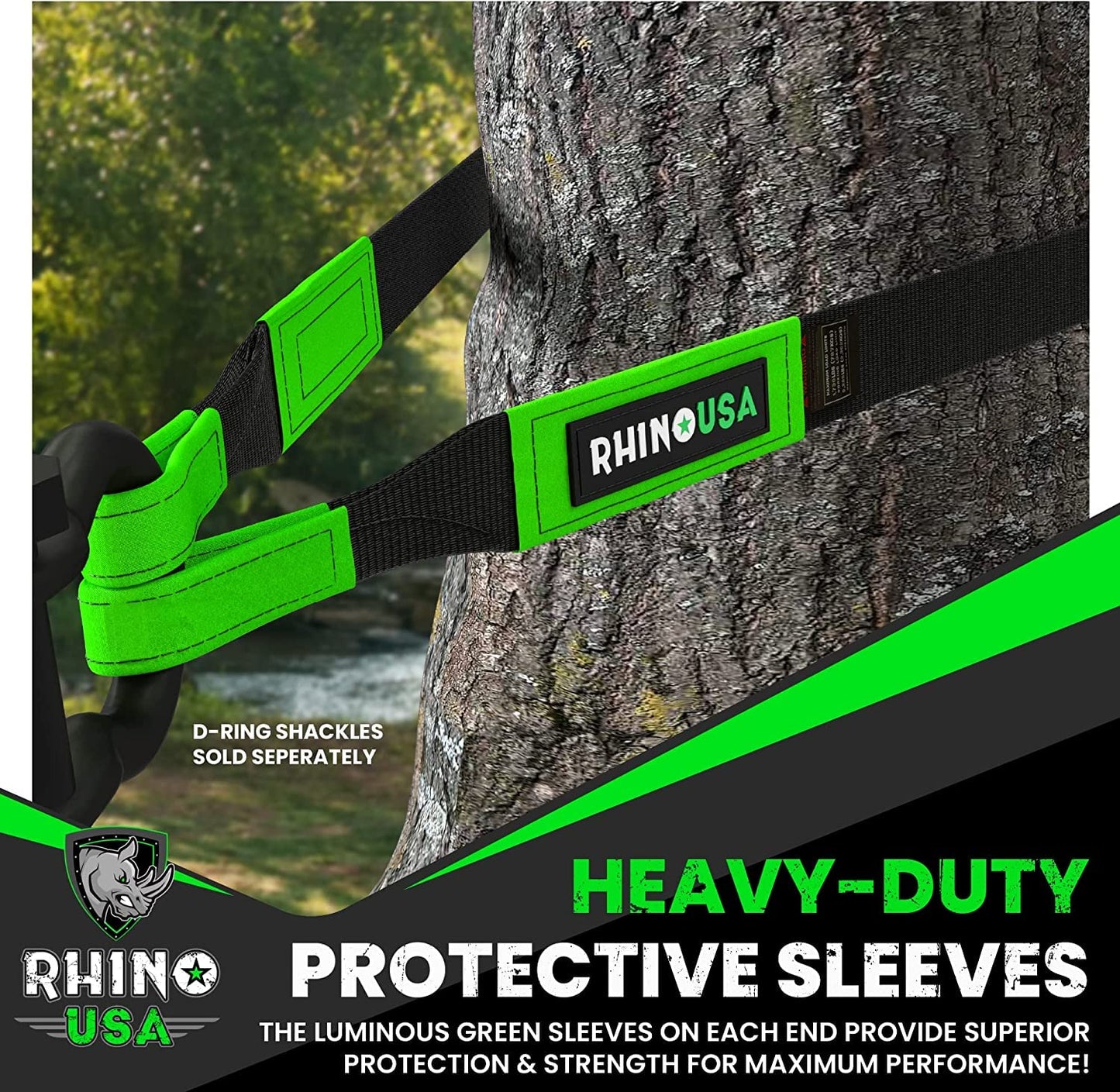 Rhino USA Correa de Remolque (7,6cmX6,1m) - Resistencia a la Rotura de 13.600 kg - Cuerda de Recuperación de Emergencia para Camión, UTV, ATV - Recuperación Heavy Duty para Uso Todoterreno 4X4 - Negra