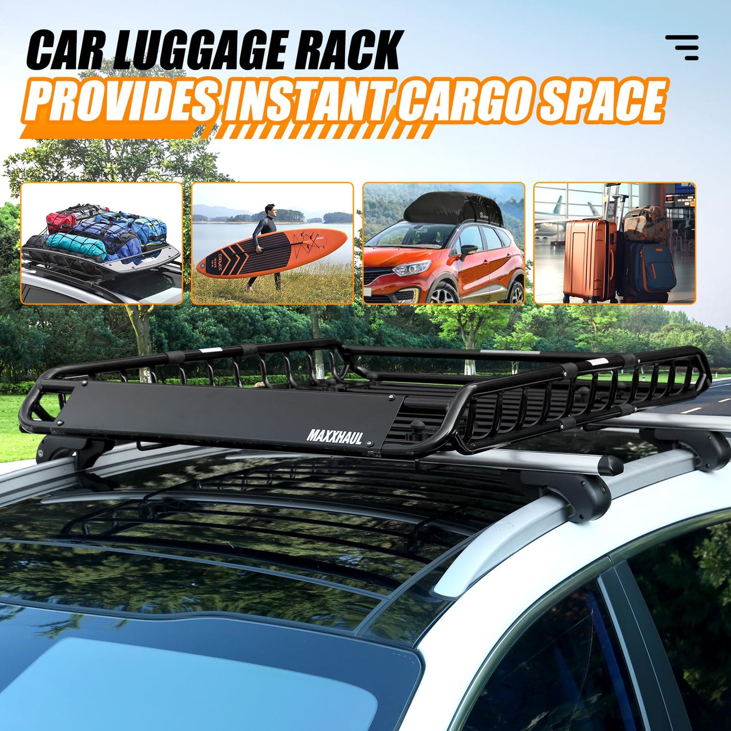 MAXXHAUL 70115 - Portaequipajes para Techo de 46 x 36 x 4-1/2 Pulgadas, Cesta de Acero, Soporte para Equipaje Superior de Coche para SUV y camionetas, Capacidad de 150 Libras, Color Negro