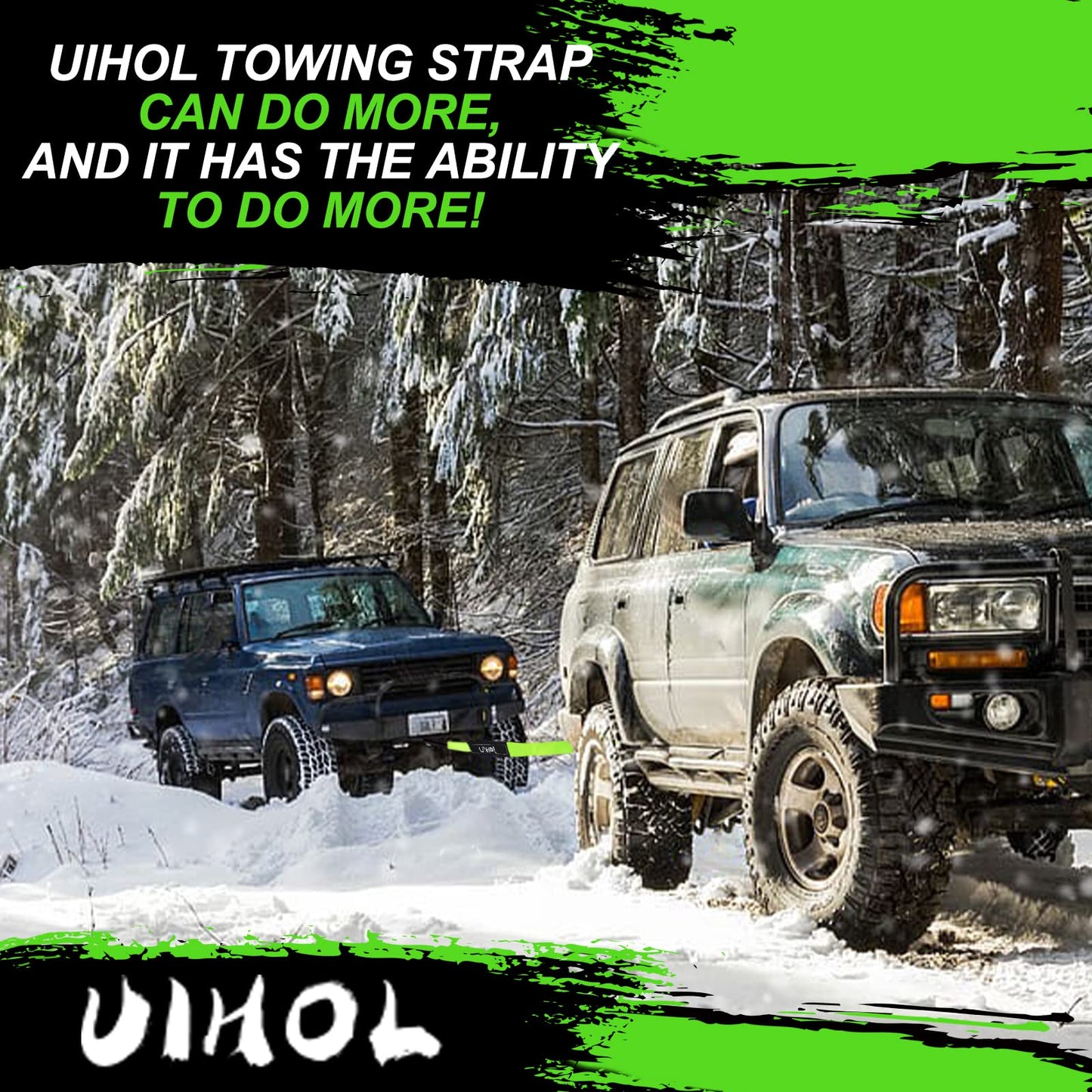 Cuerda de Remolque para Coche 10T, UIHOL 1/2'' Grillete Proa con Una Resistencia la Rotura de 26,455 LBS, 5M Eslinga 4x4 de Emergencia Vehículo para Mayor Seguridad,Diseño Verde Fluorescente