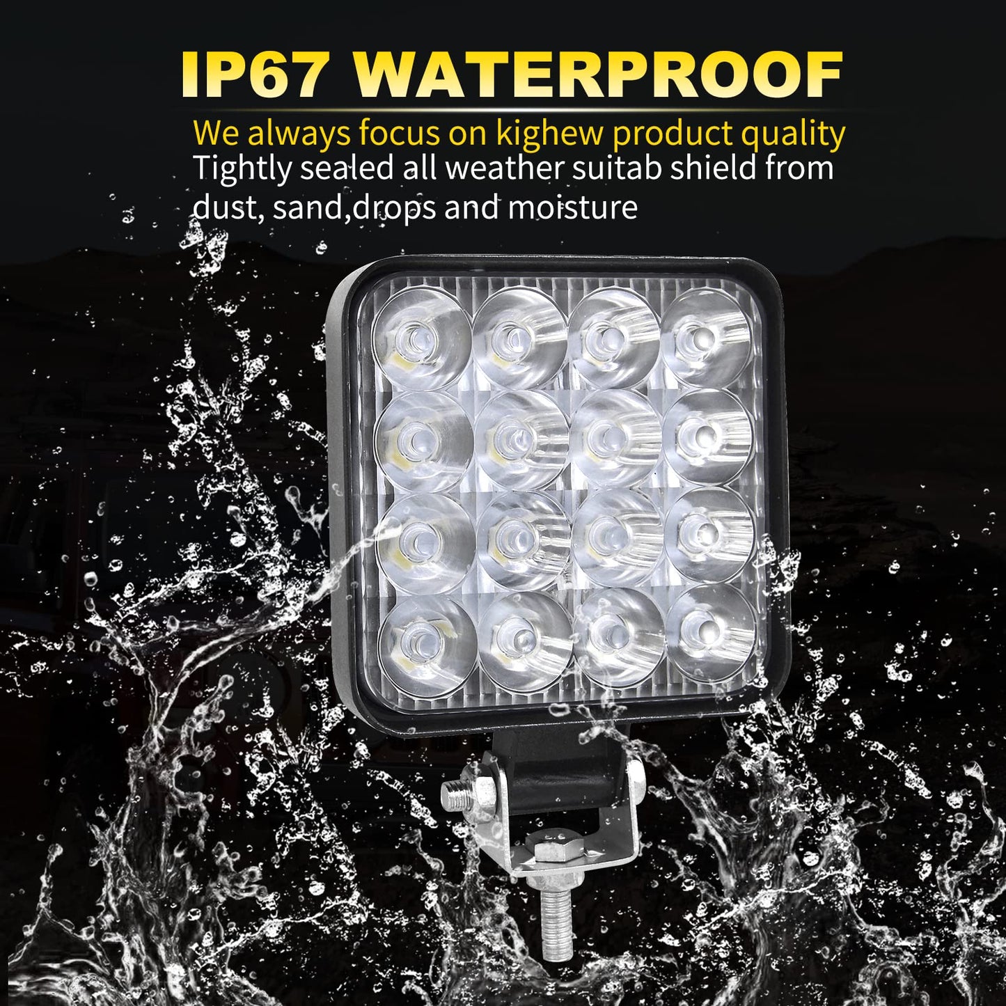 RIGIDON 4 Pcs Faro de trabajo rectangular, 3.3 pulgadas mini 48W, Spot lámpara trabajo led para off road camión coche ATV 4x4 tractor moto, Exterior foco led 12v 24v spotlights faros antiniebla