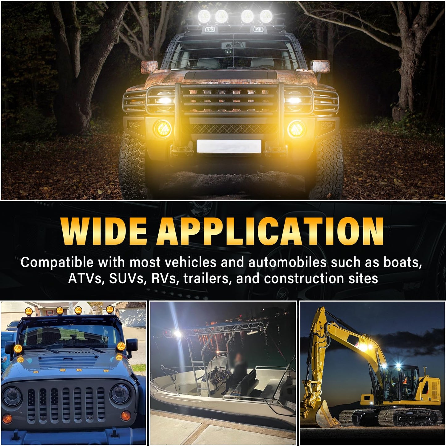 RIGIDON 2 Piezas 4 pulgadas 36W faro de trabajo redonda, largo alcance blanco y ámbar spot lámpara para off road camión coche ATV 4x4 tractor, foco led 12v 24v spotlights