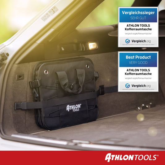 ATHLON TOOLS Bolsa de maletero prémium con tapa, XXL de 60 litros organizador de maletero, base extraestable e impermeable con cierre de tiras antideslizante
