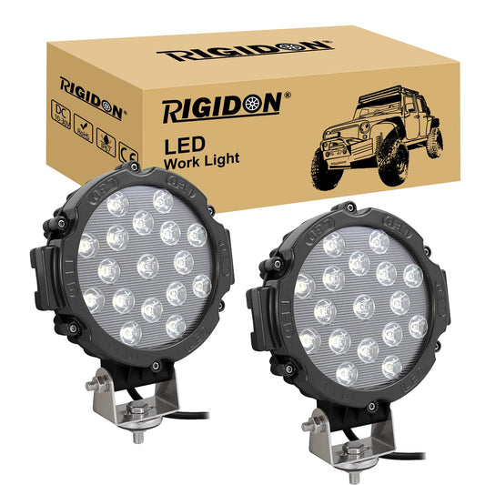 RIGIDON 2 Pcs Faros trabajo led redondo, Negro 7 pulgadas 51W, lámpara trabajo led para off road camión coche SUV 4x4 Tractor, 12v 24v faros antiniebla,6000K Floodlight, off road led lights