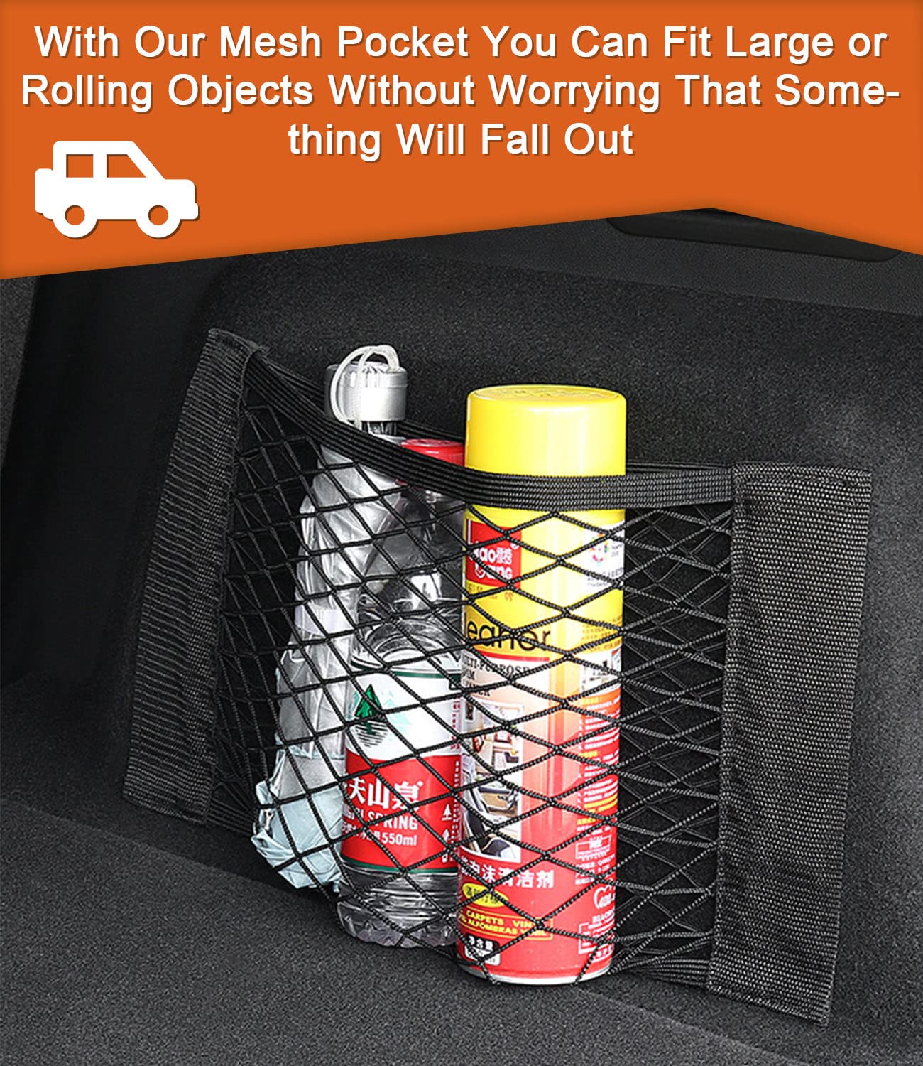 UIHOL Red de Bolso Coche, (4PCS 40×25cm) Organizador Maletero de Coche, Duradera Almacenamiento para Tronco Trunk Storage Net Malla de Vehículo Gran Capacidad Pocket Organizer con mágicas Pegatinas