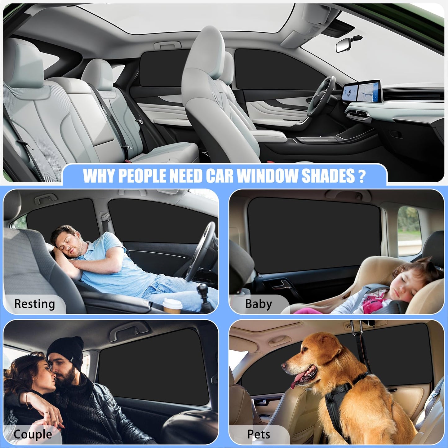 XCBYT Parasol Lateral Magnético 4 Unidades, Ventanas Traseras Coche, Protector Solar, Cortinas, Oscurecedor, Protección UV y Contra el Calor