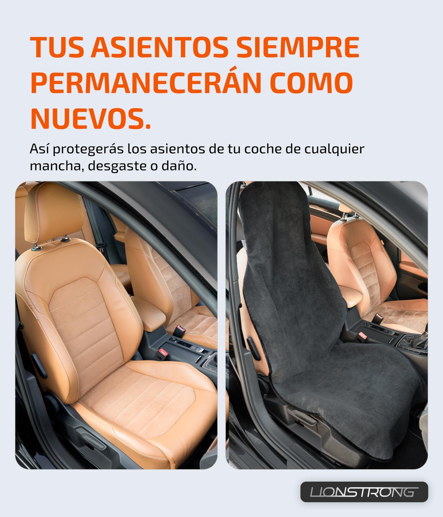 LIONSTRONG® Protector de Asiento Delantero Universal Compatible [Resistente al Agua] – Fundas para Asientos Delanteros – Fundas de Asiento de Coche - Microfibra