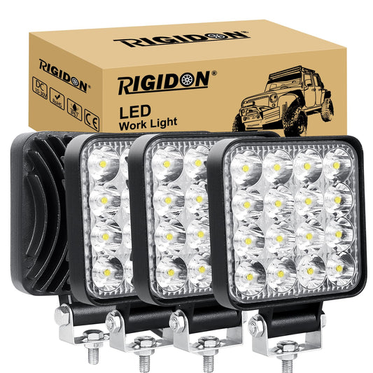 RIGIDON 4 Pcs Faro de trabajo rectangular, 3.3 pulgadas mini 48W, Spot lámpara trabajo led para off road camión coche ATV 4x4 tractor moto, Exterior foco led 12v 24v spotlights faros antiniebla
