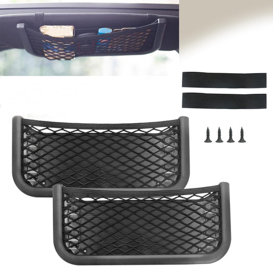 Red Bolso Coche Organizador Maletero - 2 Piezas Bolsa de Malla para Maletero, Universal Redes de Almacenamiento Autoadhesivo para Caravanas, Camiones y Autocaravanas (26 x 12 cm, Negro)