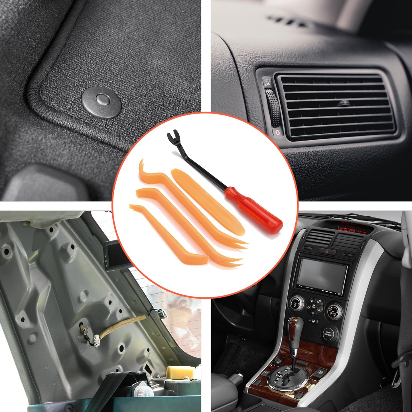 Preciva grapas coche surtido con remaches y clips, grapas para coche 150 unidades con 6 tipos, 5 saca grapas incluidos, grapas para coche, chinchetas techo coche, accesorios coche interior