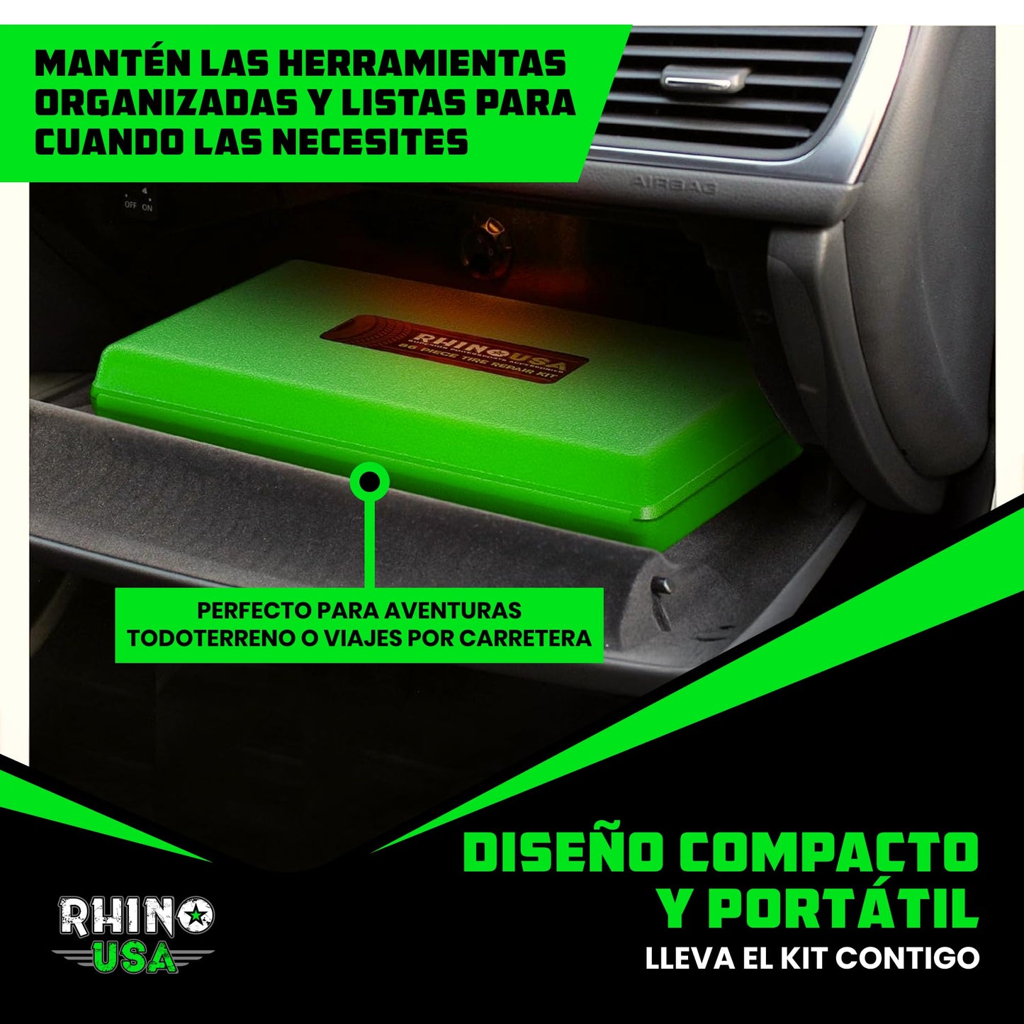 Rhino USA Kit de Reparación de Neumáticos (86 Piezas) Profesional – para Reparar pinchazos y sellar neumáticos sin cámara – Herramientas Completas para Coche, Moto, ATV, UTV, Caravana y Remolque