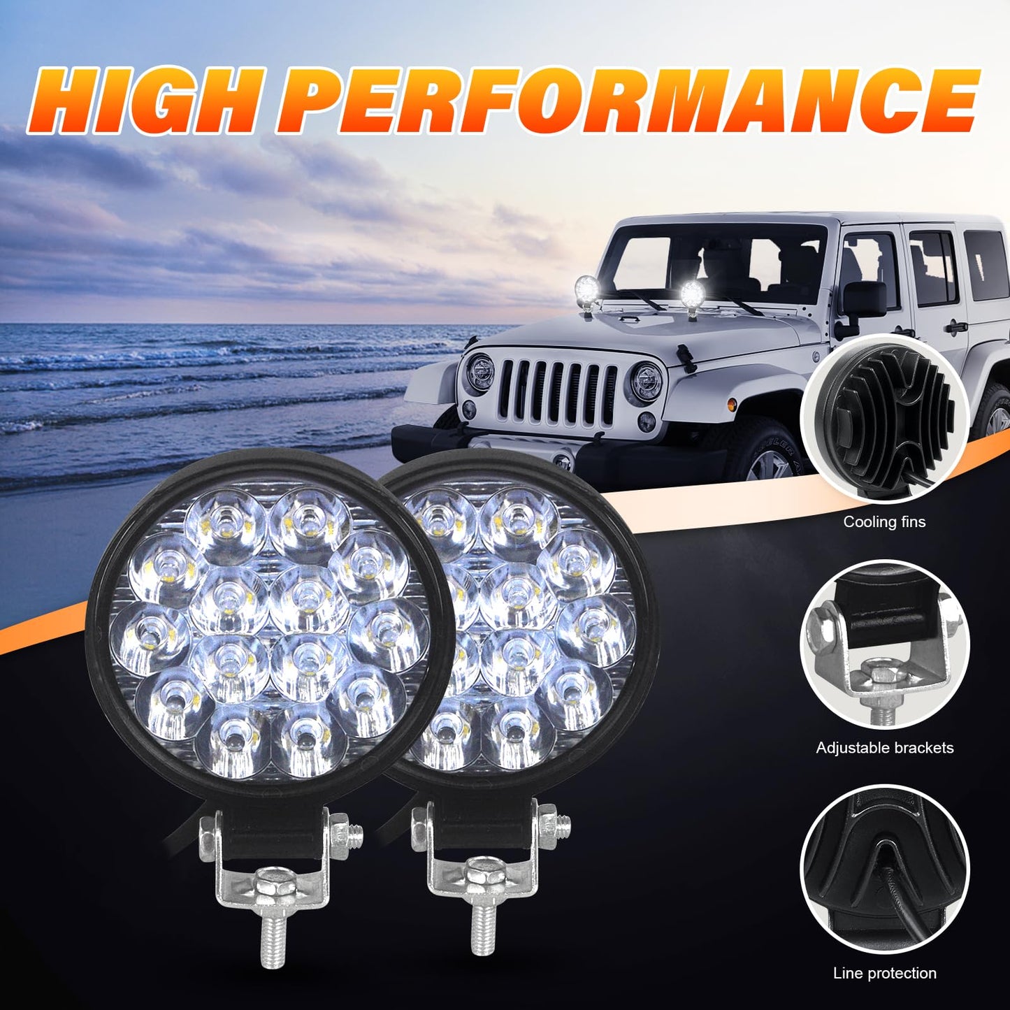 RIGIDON 2 Pcs Faro de trabajo redondos, 3.2 pulgadas mini 42W, Spot lámpara trabajo led para off road camión coche ATV 4x4 tractor moto, Exterior foco led 12v 24v spotlights faros antiniebla, 6000K