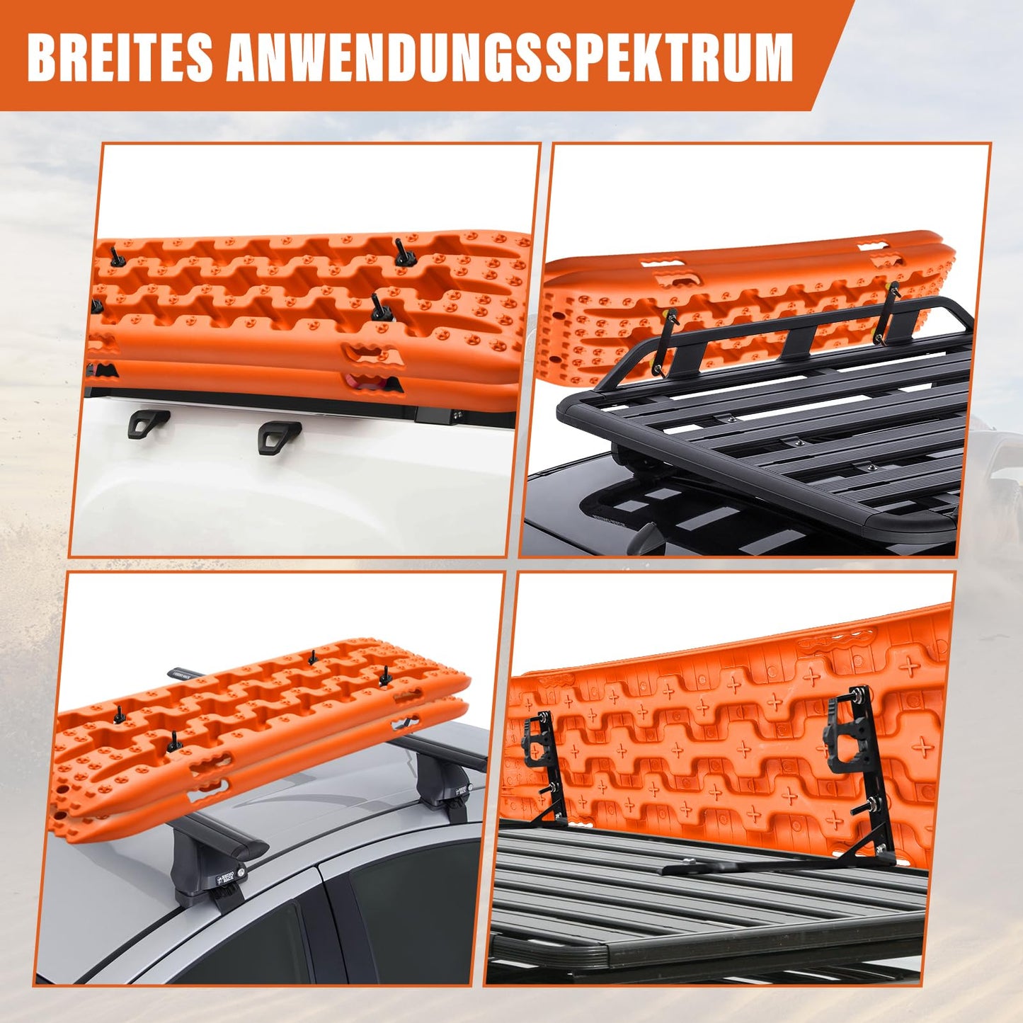Tablero De Tracción Para Nieve Y Barro, 2 Piezas - Alta Resistencia 10 Toneladas, Diseño Antideslizante Con Clavos En Cruz Y Pentágono, Para Vehículos Todo Terreno | Negro, Rojo, Naranja