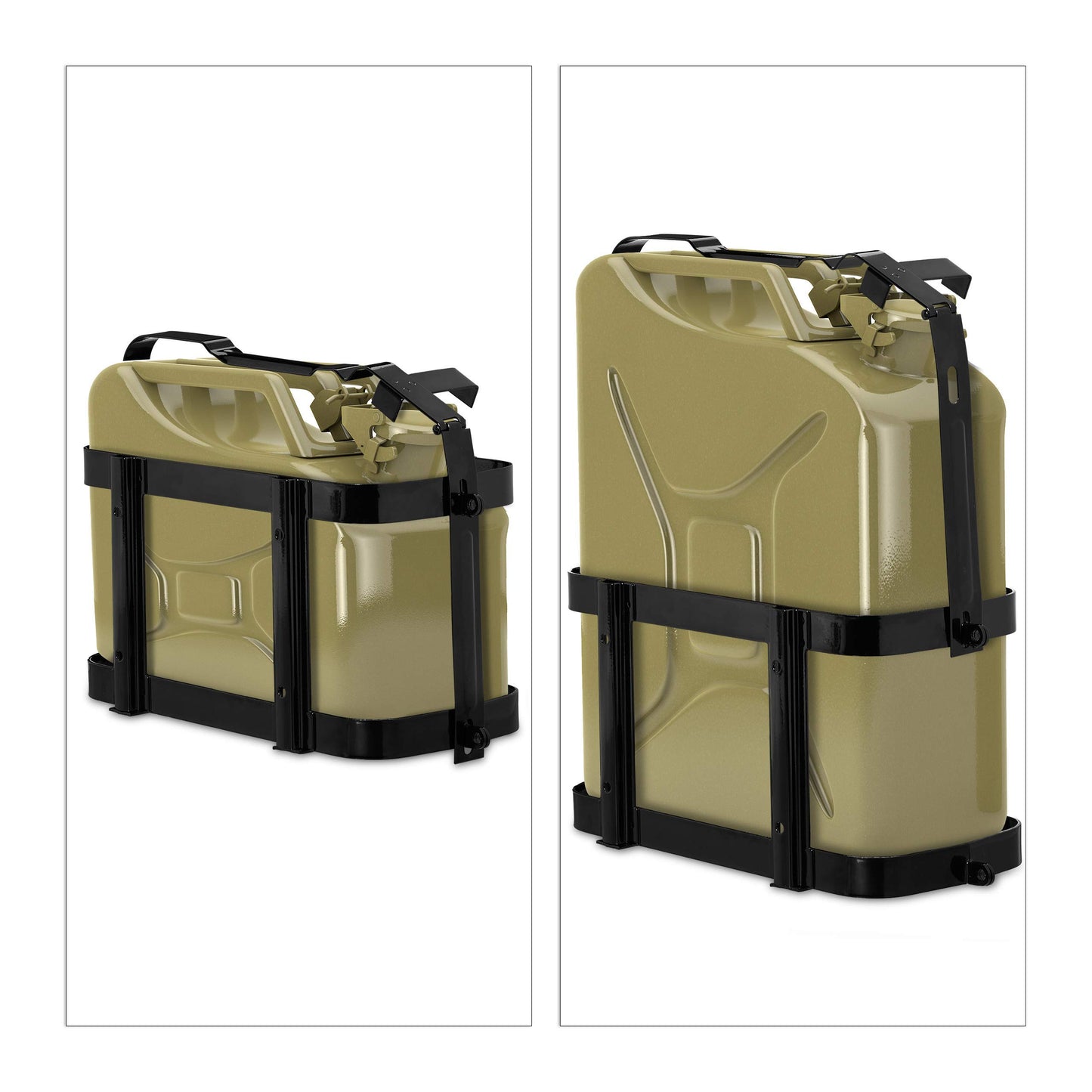 Relaxdays Soporte para bidón de Gasolina, para 10L & 20L, Depósito de Combustible, Marco, Metal, 1 Ud., Negro