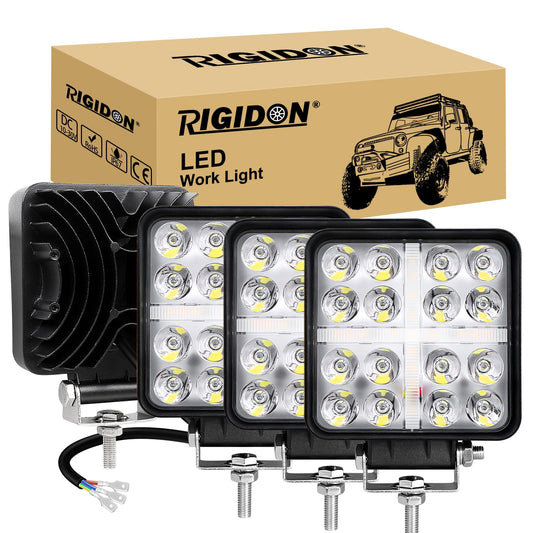 RIGIDON 4 Piezas 4 pulgadas 48W faro de trabajo rectangular, Blanco y ámbar spot lámpara trabajo led para off road camión coche ATV 4x4 tractor, Exterior foco led 12v 24v spotlights faros antiniebla