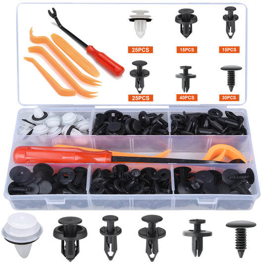 Preciva grapas coche surtido con remaches y clips, grapas para coche 150 unidades con 6 tipos, 5 saca grapas incluidos, grapas para coche, chinchetas techo coche, accesorios coche interior