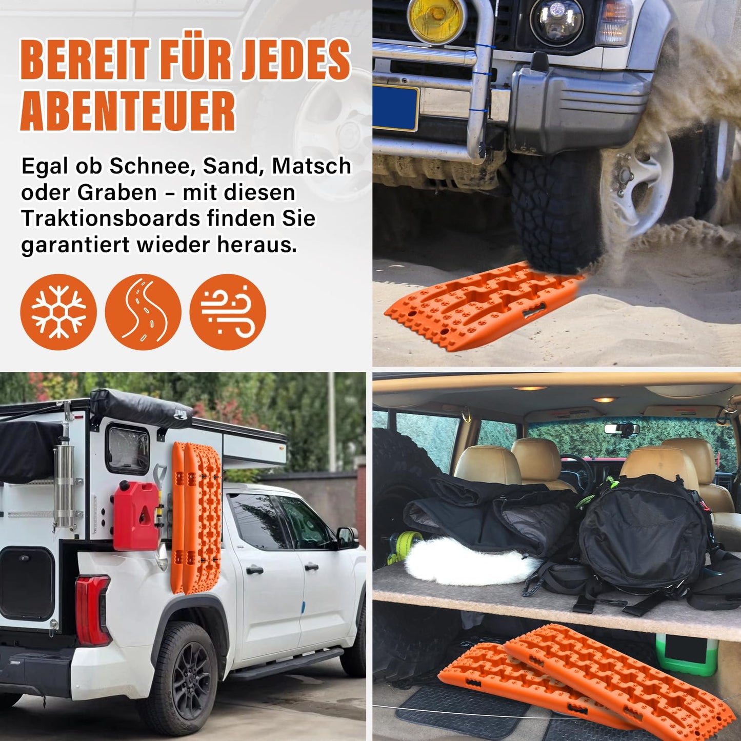 Tablero De Tracción Para Nieve Y Barro, 2 Piezas - Alta Resistencia 10 Toneladas, Diseño Antideslizante Con Clavos En Cruz Y Pentágono, Para Vehículos Todo Terreno | Negro, Rojo, Naranja