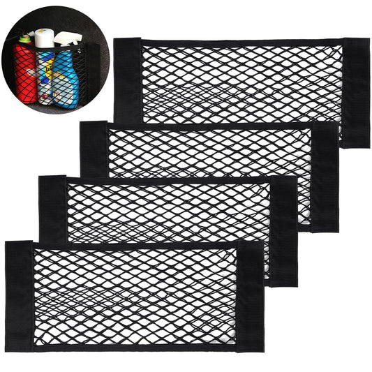 UIHOL Red de Bolso Coche, (4PCS 40×25cm) Organizador Maletero de Coche, Duradera Almacenamiento para Tronco Trunk Storage Net Malla de Vehículo Gran Capacidad Pocket Organizer con mágicas Pegatinas