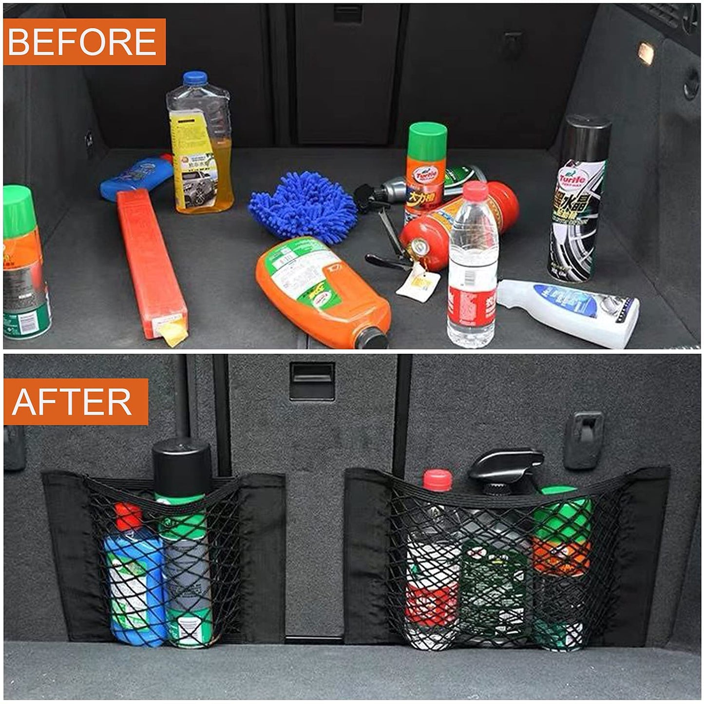 UIHOL Red de Bolso Coche, (4PCS 40×25cm) Organizador Maletero de Coche, Duradera Almacenamiento para Tronco Trunk Storage Net Malla de Vehículo Gran Capacidad Pocket Organizer con mágicas Pegatinas