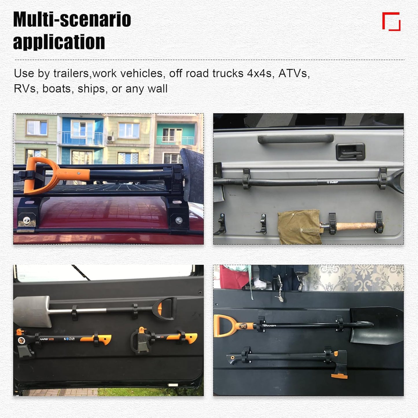Greluma 2 piezas Soporte para pala, abrazadera de goma de liberación rápida, compatible con mangos de herramientas de 3 a 4 cm de diámetro para camiones, UTV, ATV, todoterrenos y 4x4.