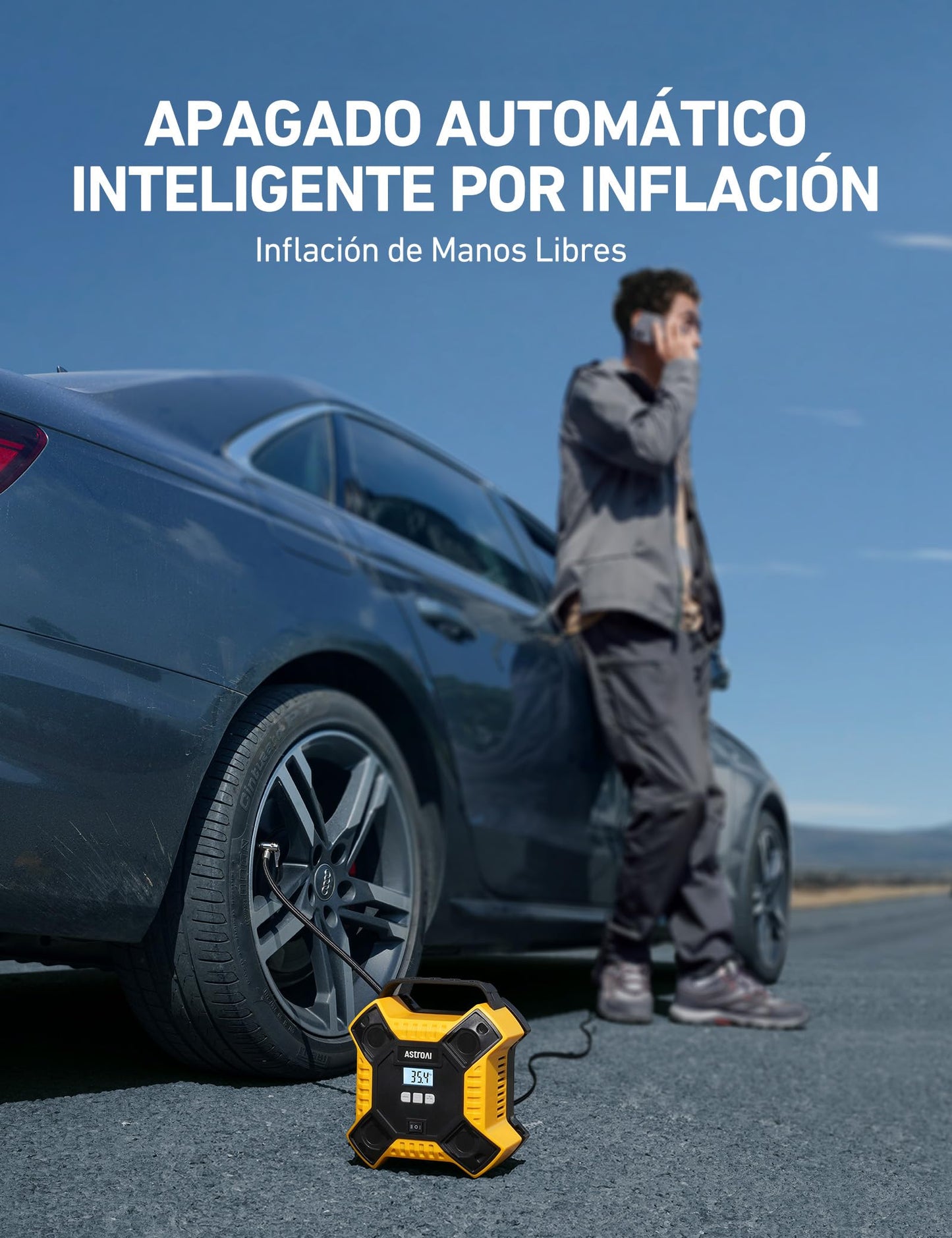 AstroAI Inflador Ruedas Coche de 160 PSI 12V con Larga Vida Útil, Compresor Aire Portátil, Compresor Aire Coche, Hinchador Ruedas Coche con Luz LED, Pantalla Digital y Manómetro para Coche y Etc.