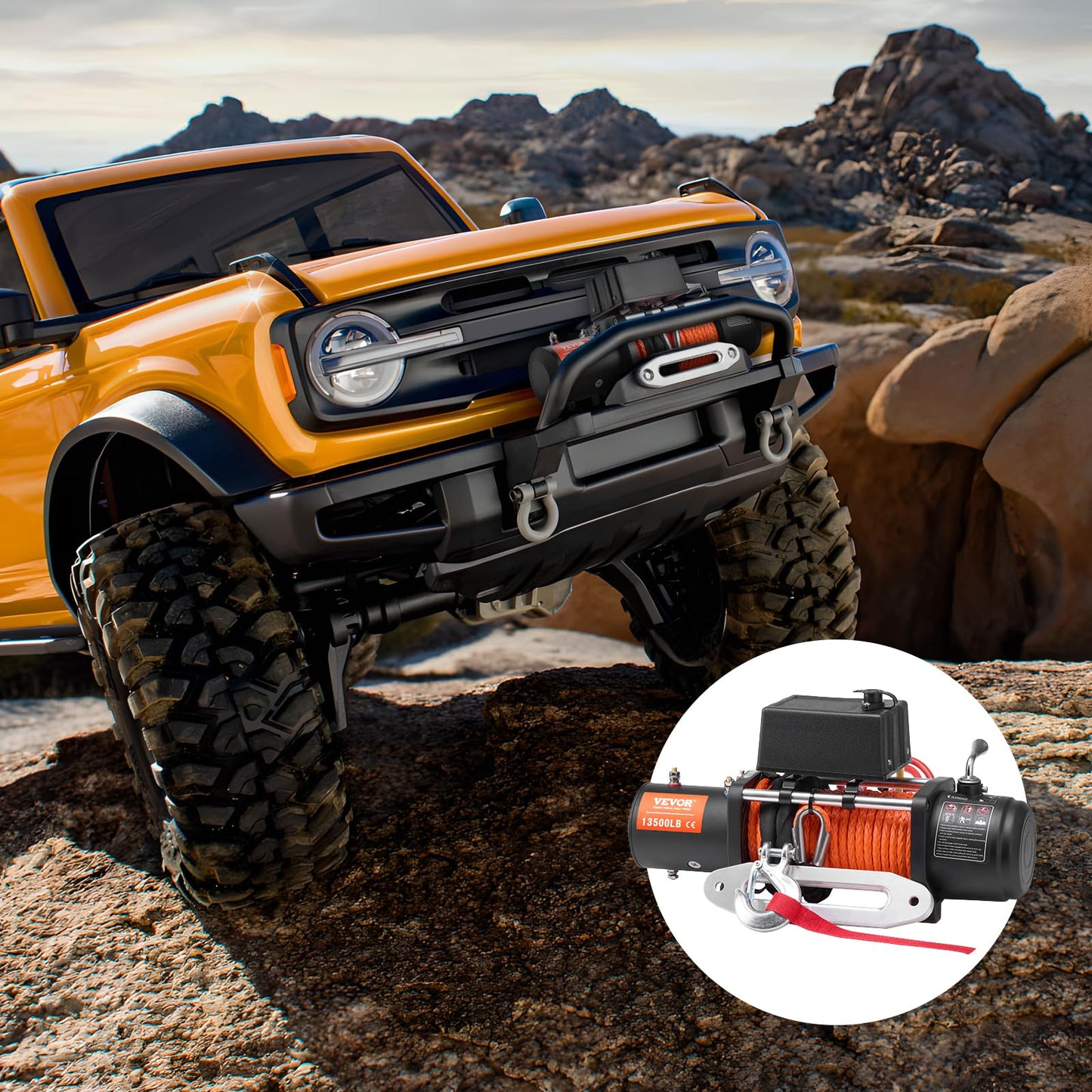 VEVOR Cabrestante Eléctrico 6123 kg 12 V CC Cuerda Sintética Guía de Cable Control Remoto Inalámbrico y por Cable Impermeable IP55 para Remolcar SUV Todoterreno, Jeep, Camión, Remolque, Barco